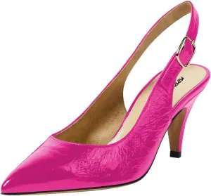 Women Graceful Mid Heel Slip on Slingback Pumps Adjustable Backstrap Buckle Pointed Toe Office Party Dress Shoes Size 4-16 US