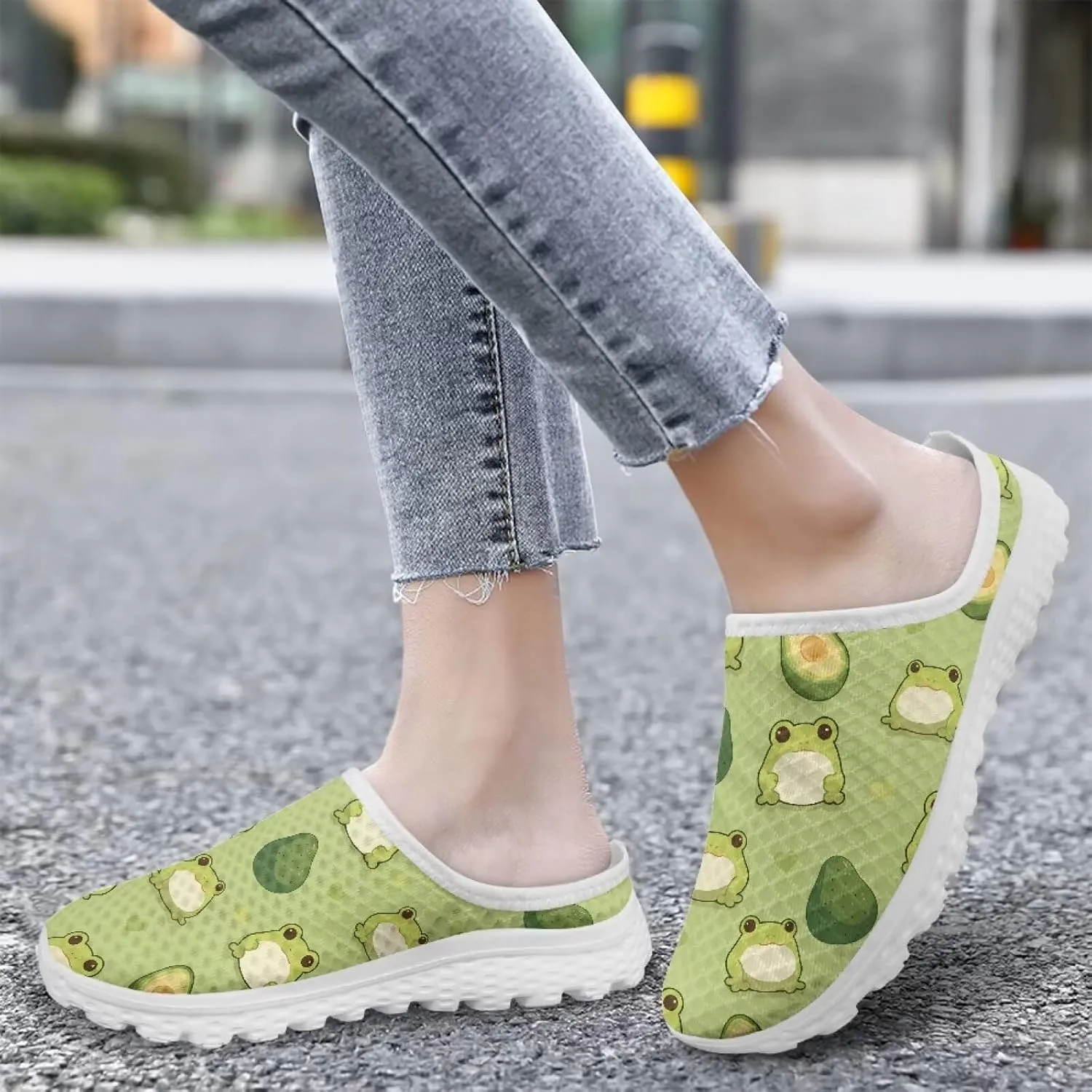 Women Half Slippers Breathable Lightweight Mesh Loafers Elastic Shock Absorption Flats Shoe Size 6-13.5 White Sole