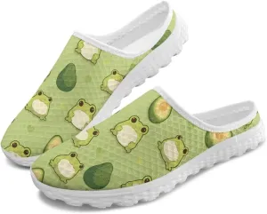 Women Half Slippers Breathable Lightweight Mesh Loafers Elastic Shock Absorption Flats Shoe Size 6-13.5 White Sole