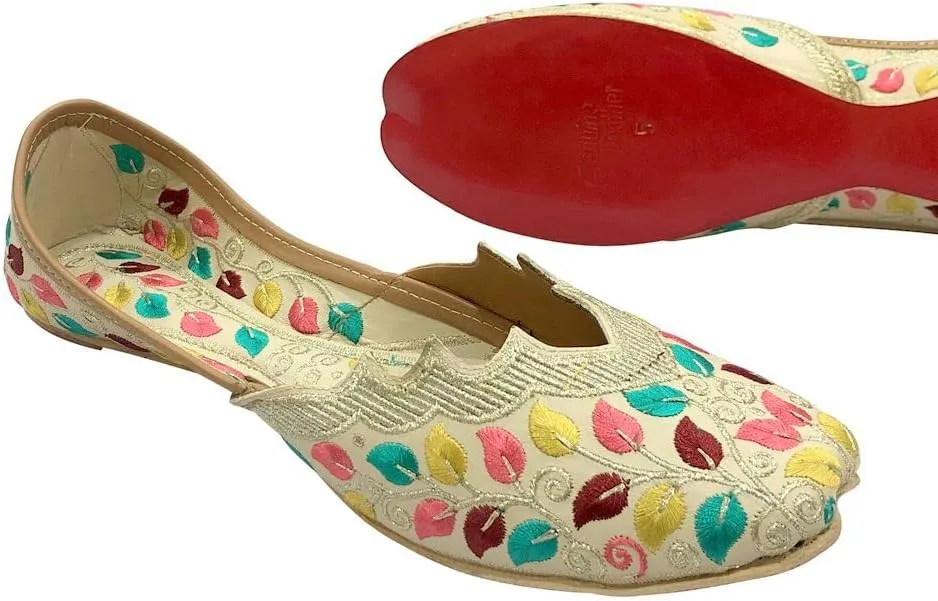 Women Indian Punjabi Jutti Traditional Mojari Fulkari Wedding Shoes Ethnic Flat Handmade Juti