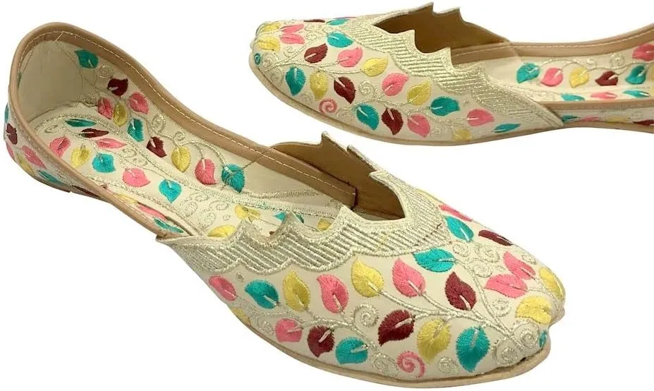 Women Indian Punjabi Jutti Traditional Mojari Fulkari Wedding Shoes Ethnic Flat Handmade Juti