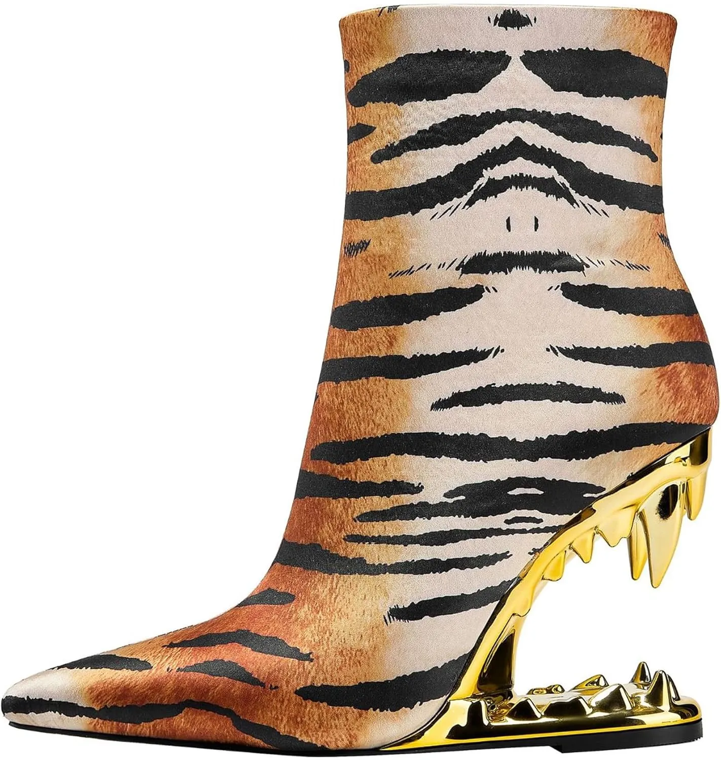 Women Super High Tiger Teeth Tooth Heels Side Zipper Pattern Leopard Short Mid Calf Boots Finish Booties Ankle Stretch Socks Pointe Classic Elastic Relaxed Slouchy