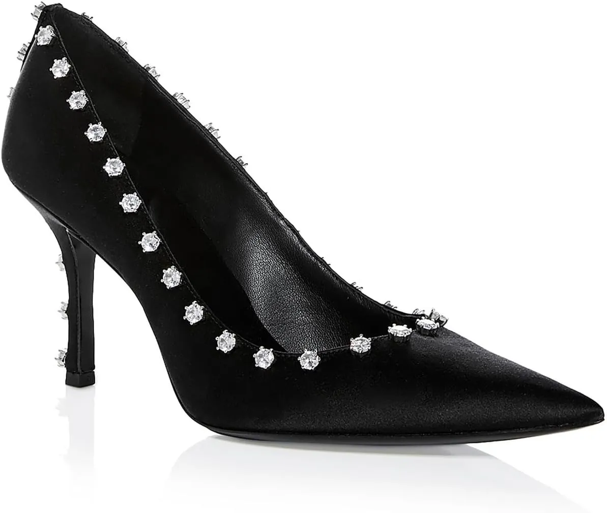Womens Black Crystal Embellishments Cushioned Delphine 85 Pointed Toe Stiletto Slip On Pumps Shoes 36.5