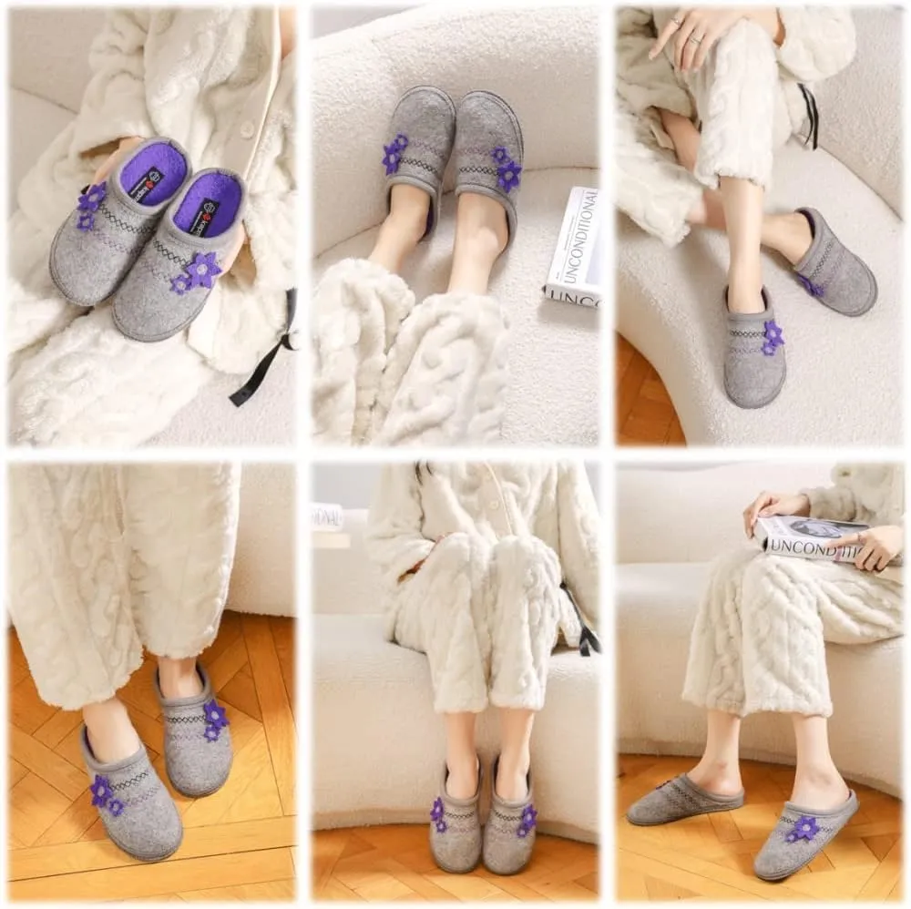 Women's Boiled Wool House Slippers Breathable Sweat Free Clog Slip on Mule Indoor/Outdoor Slipper