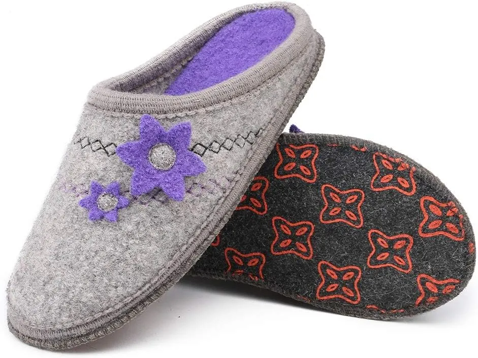 Women's Boiled Wool House Slippers Breathable Sweat Free Clog Slip on Mule Indoor/Outdoor Slipper