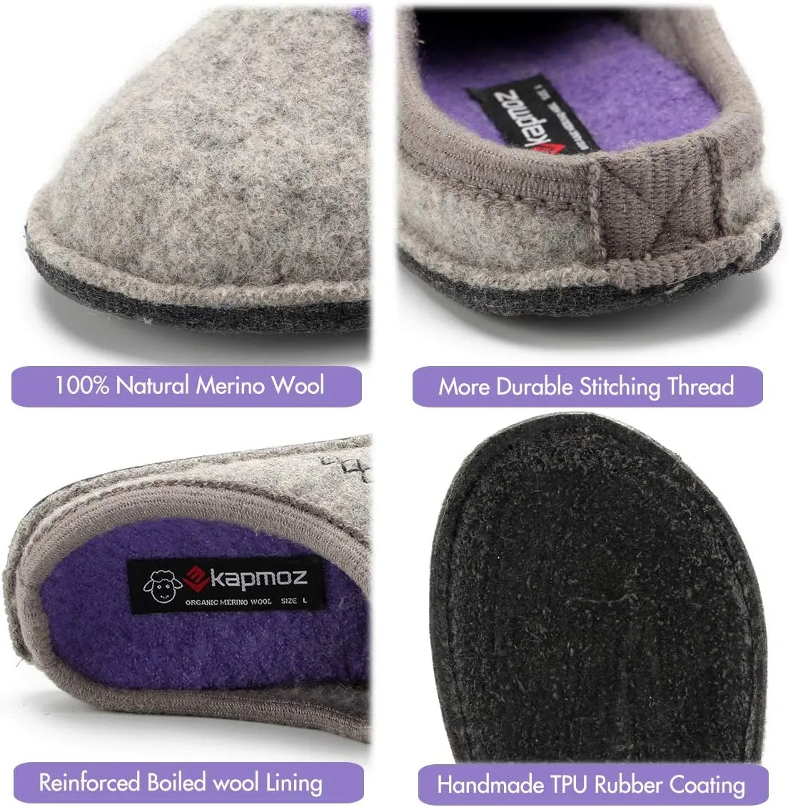 Women's Boiled Wool House Slippers Breathable Sweat Free Clog Slip on Mule Indoor/Outdoor Slipper