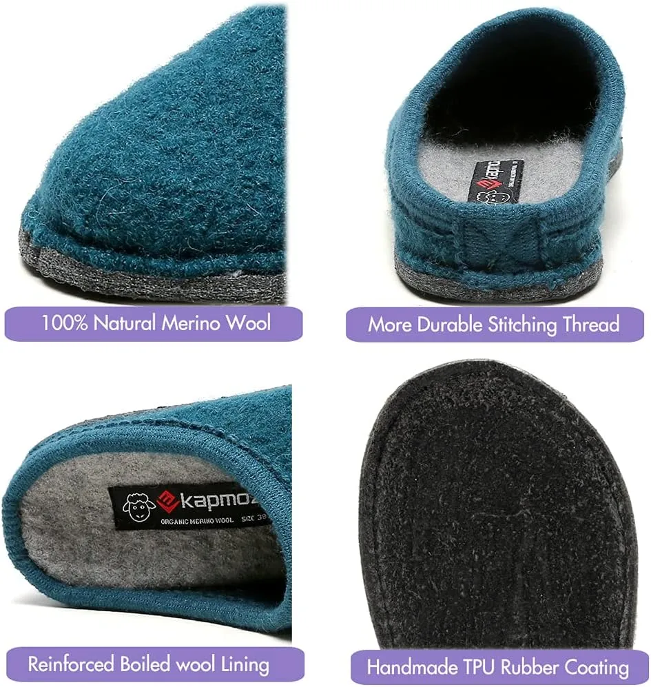 Women's Boiled Wool House Slippers Breathable Sweat Free Clog Slip on Mule Indoor/Outdoor Slipper