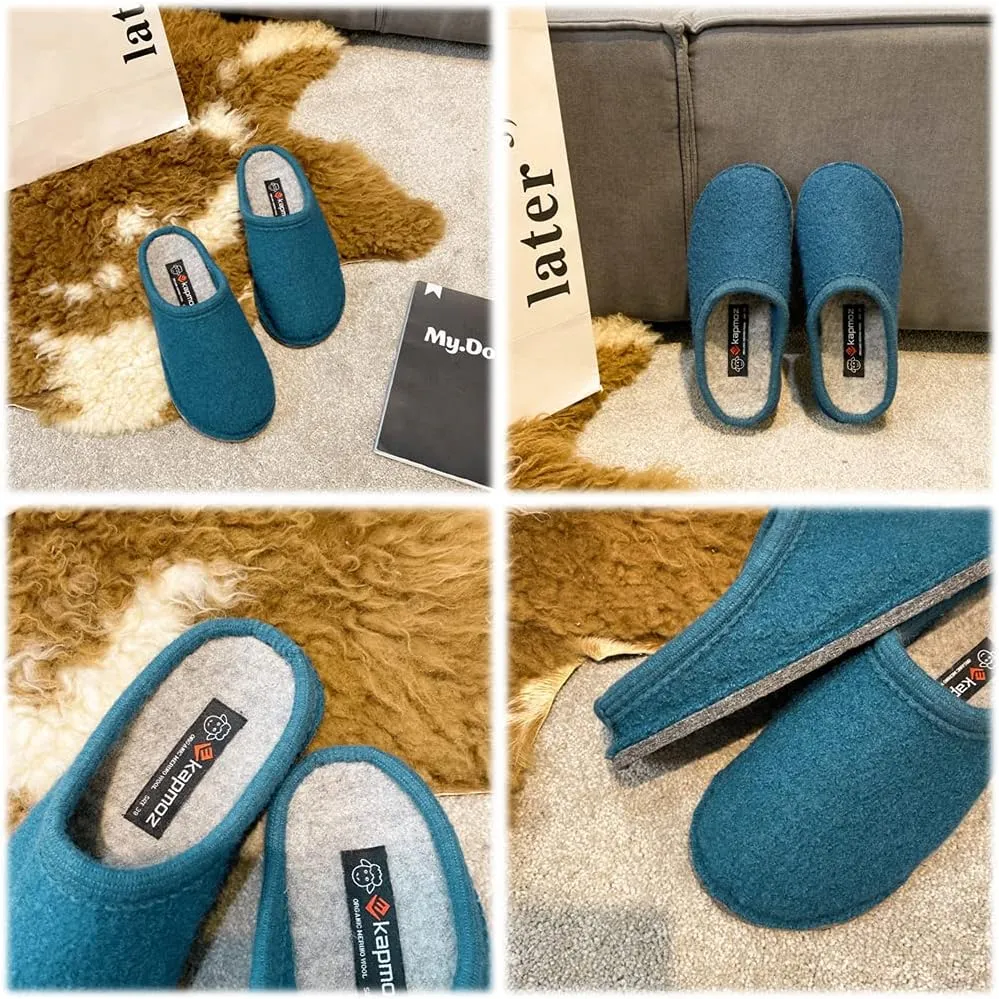 Women's Boiled Wool House Slippers Breathable Sweat Free Clog Slip on Mule Indoor/Outdoor Slipper