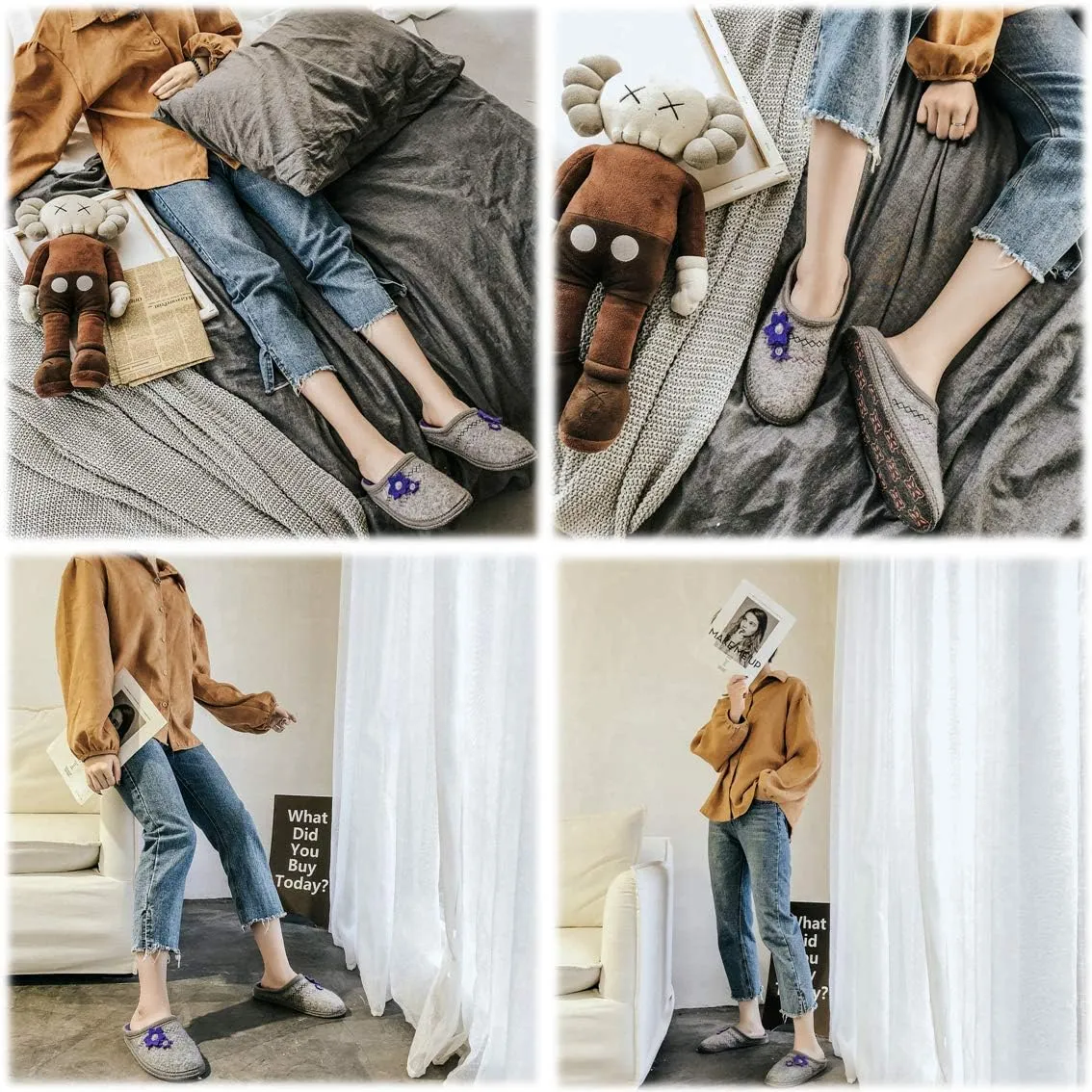 Women's Boiled Wool House Slippers Breathable Sweat Free Clog Slip on Mule Indoor/Outdoor Slipper