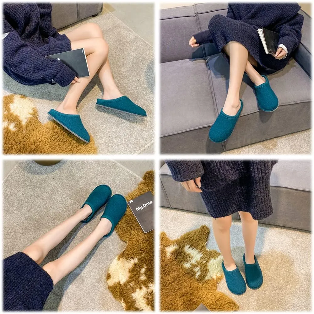 Women's Boiled Wool House Slippers Breathable Sweat Free Clog Slip on Mule Indoor/Outdoor Slipper