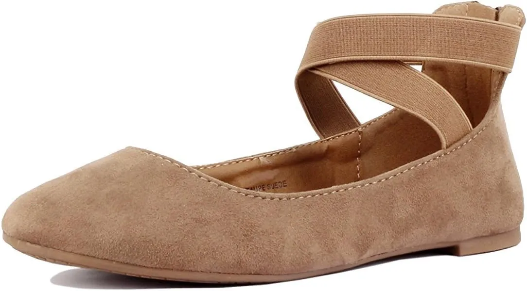 Women's Classic Ballerina Flats with Elastic Crossing Ankle Straps Ballet Flat Yoga Flat Shoes Slip On Loafers