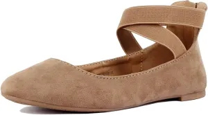 Women's Classic Ballerina Flats with Elastic Crossing Ankle Straps Ballet Flat Yoga Flat Shoes Slip On Loafers