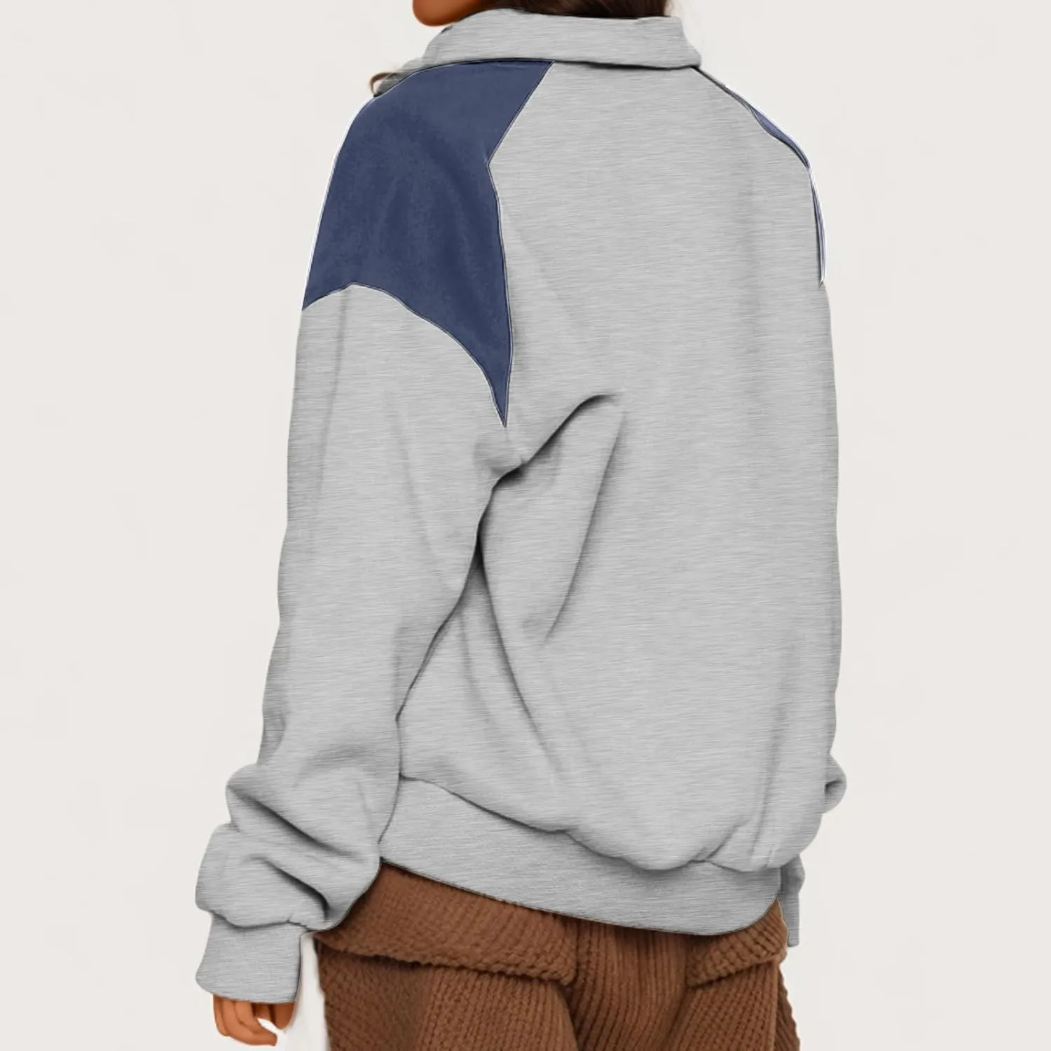 Women's Color Matching Sweatshirts Long Sleeve Hoodies Quarter Zip Fleece Pullover 2024 Fashion Casual Clothes