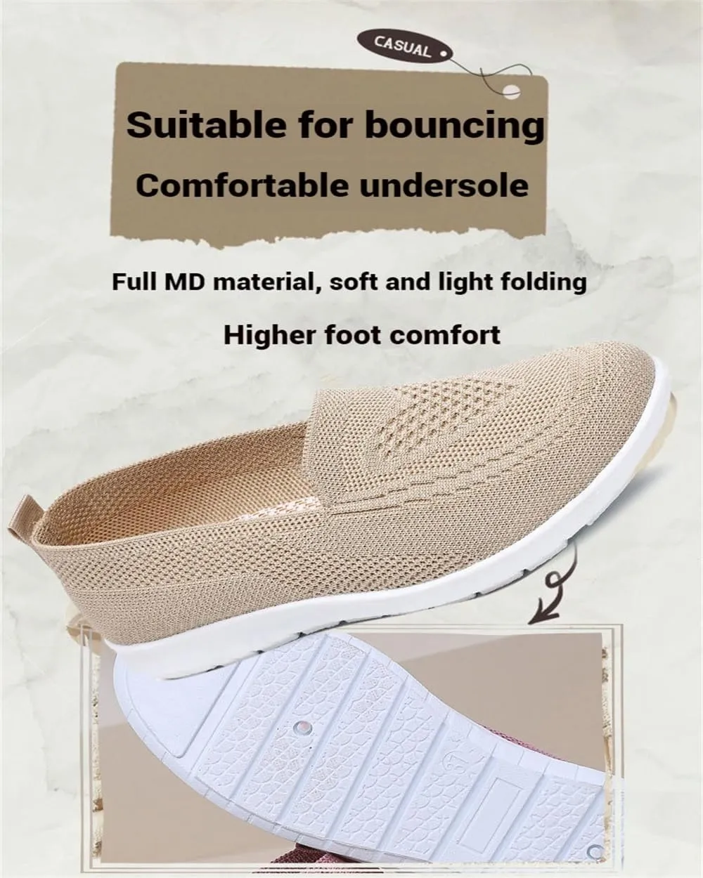 Women's Comfortable Breathable Knitted Sneakers, Low Top Walking Shoes, Non-Slip Shoes，Slip On Orthopedic Sneakers