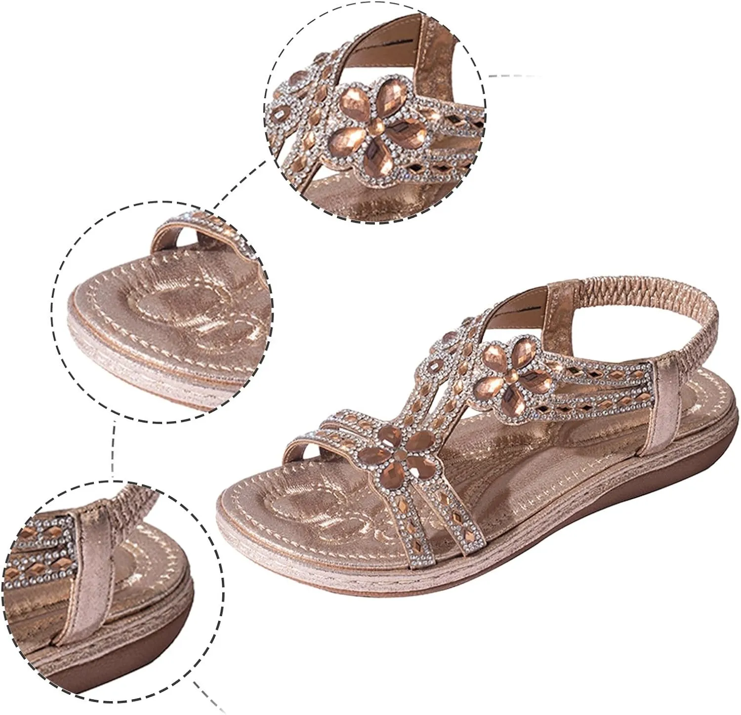 Women's Comfortable Vacation Sandals Casual Summer Comfortable Walking Shoes Rhinestone Decorative Sandals
