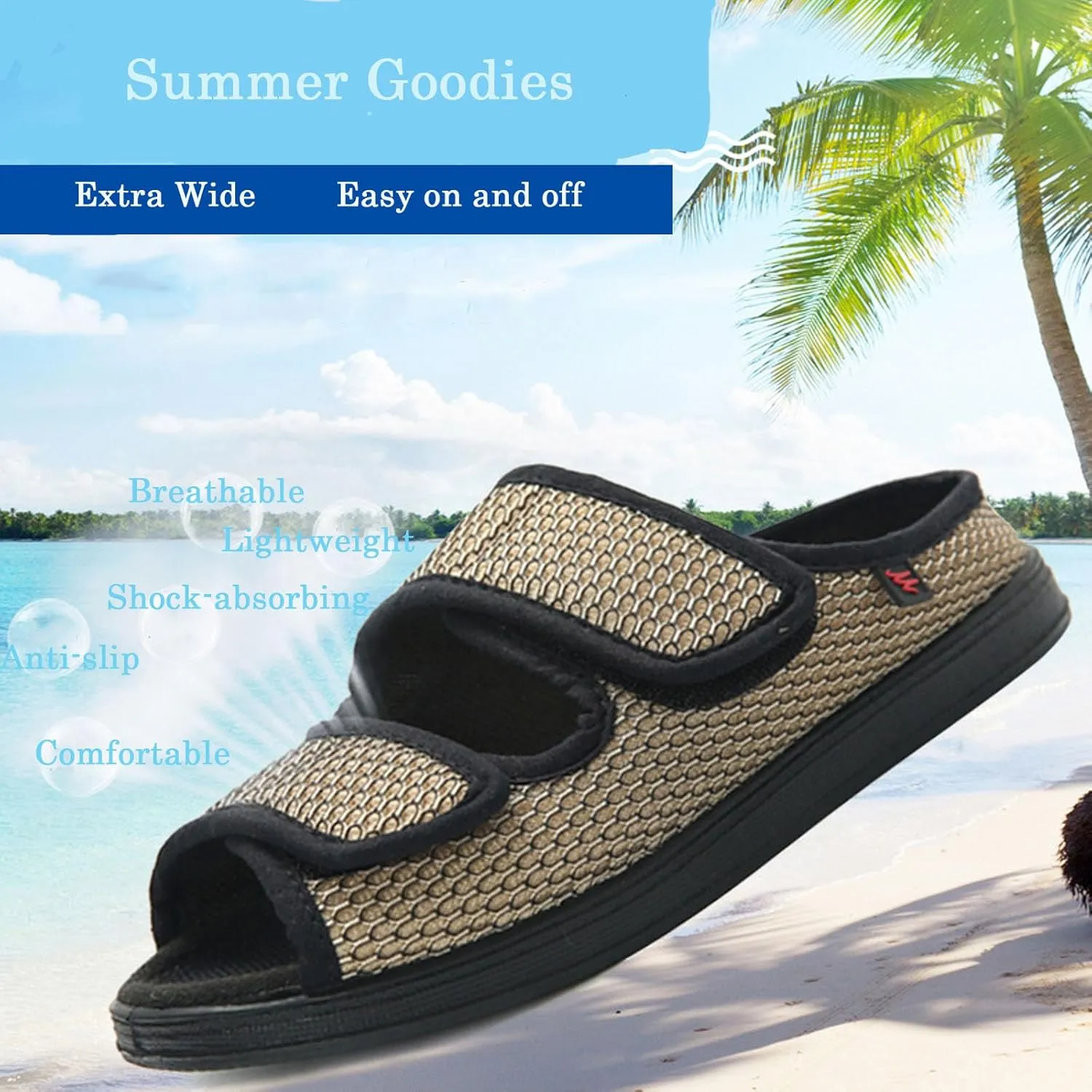 Women's Diabetic Shoes for Swollen Feet for Summer Freely Adjustable, Breathable, Cool, Soft Mesh Fabric Easy on and off