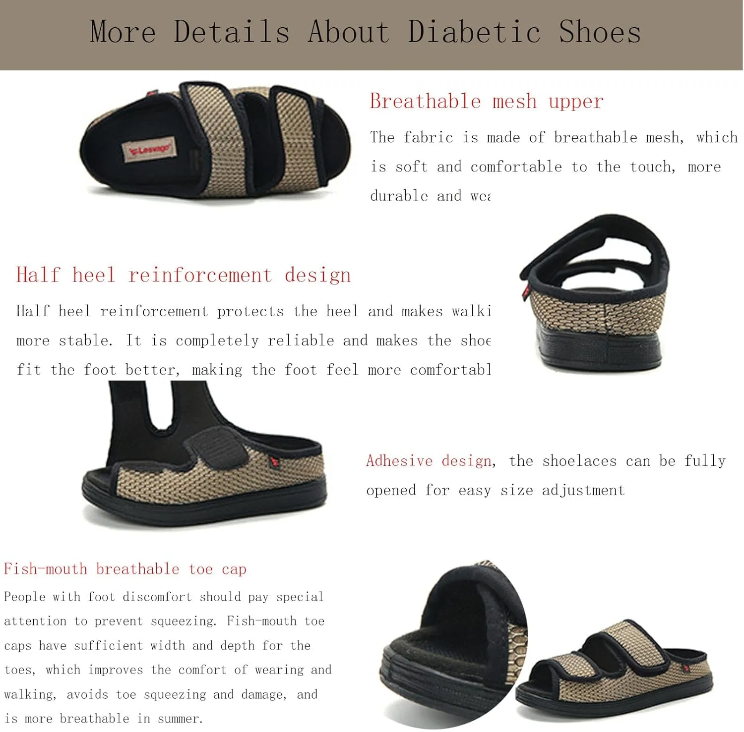 Women's Diabetic Shoes for Swollen Feet for Summer Freely Adjustable, Breathable, Cool, Soft Mesh Fabric Easy on and off