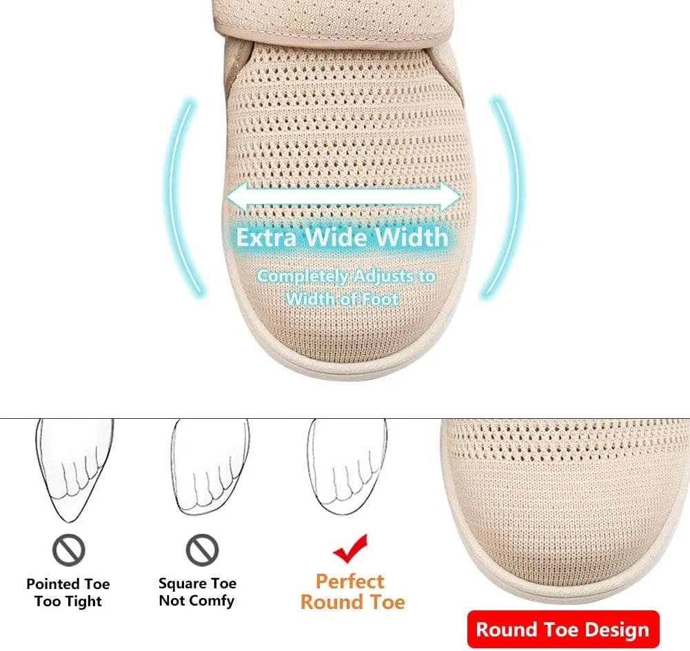 Womens Diabetic Walking Shoes Adjustable Outdoor Sneakers Recovery Easy On Off Strap Wide Width Slippers Comfort for Seniors Elderly Woman Swollen Feet, Edema, Foot Pain