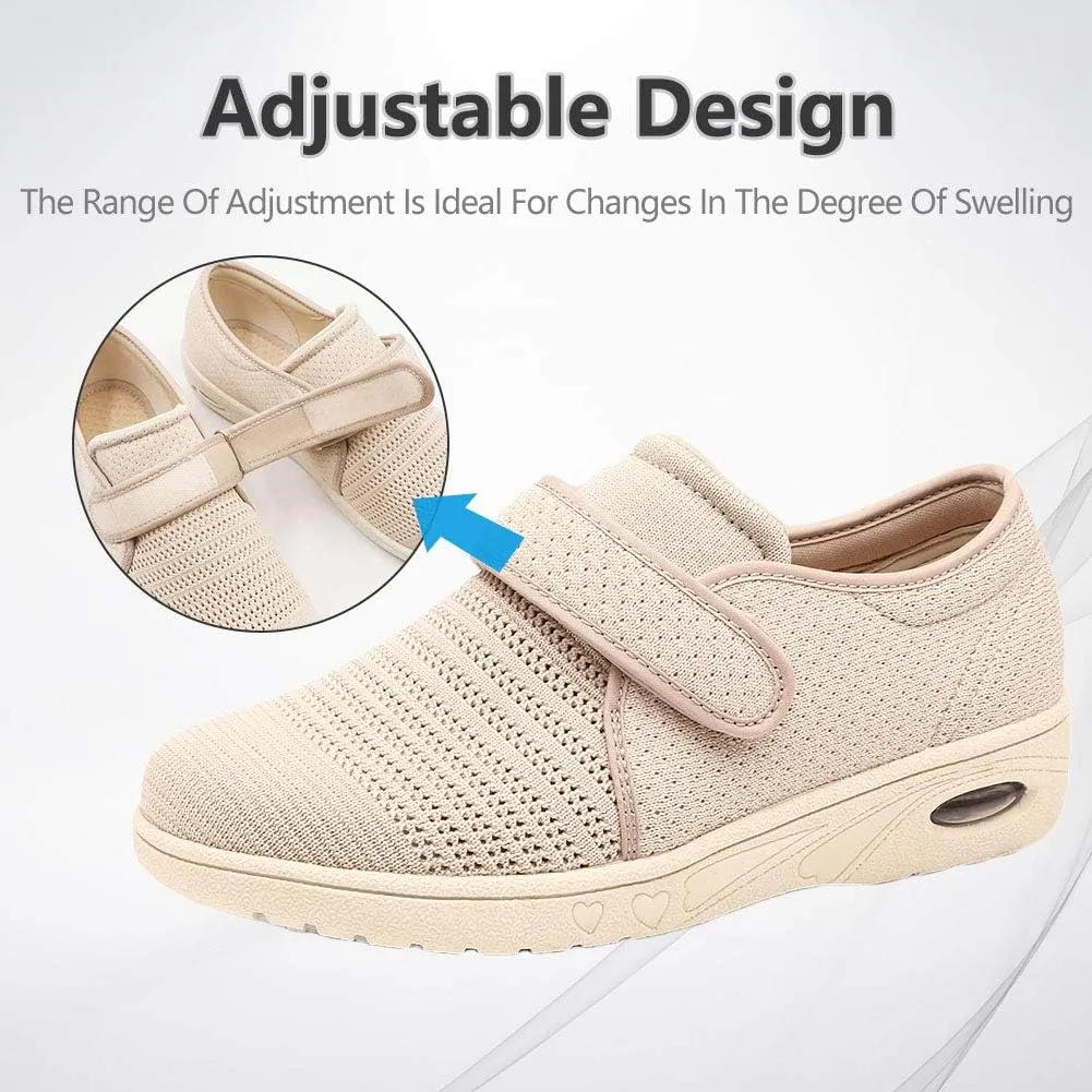 Womens Diabetic Walking Shoes Adjustable Outdoor Sneakers Recovery Easy On Off Strap Wide Width Slippers Comfort for Seniors Elderly Woman Swollen Feet, Edema, Foot Pain