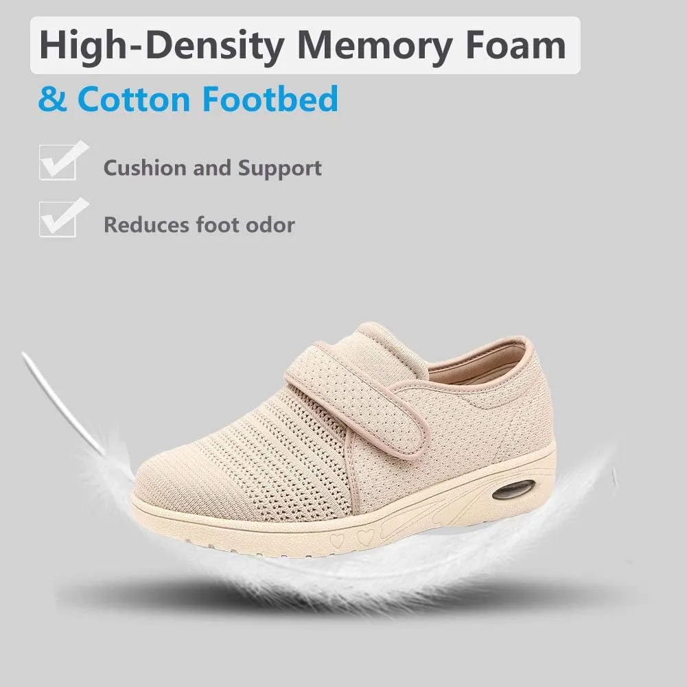 Womens Diabetic Walking Shoes Adjustable Outdoor Sneakers Recovery Easy On Off Strap Wide Width Slippers Comfort for Seniors Elderly Woman Swollen Feet, Edema, Foot Pain