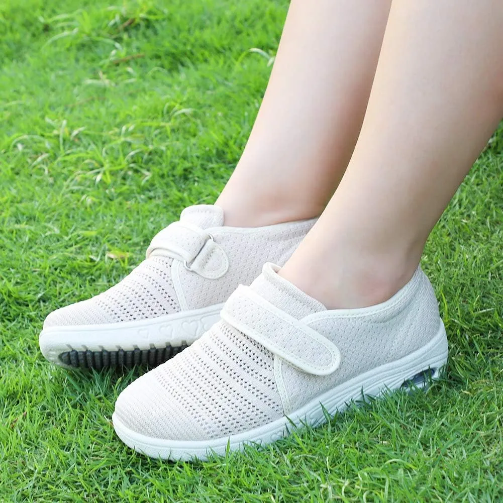 Womens Diabetic Walking Shoes Adjustable Outdoor Sneakers Recovery Easy On Off Strap Wide Width Slippers Comfort for Seniors Elderly Woman Swollen Feet, Edema, Foot Pain