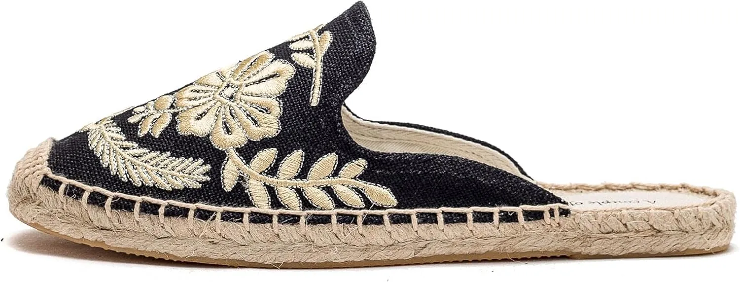 Womens Embroidery Espadrille Mules Flats - Fashion Flats Shoes Comfortable Mule Shoes Breathable Espadrilles Anti-Slip Slipper