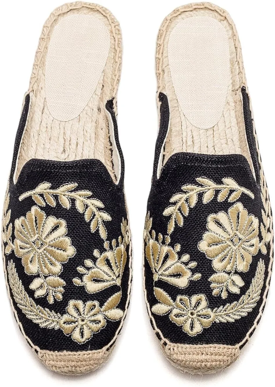 Womens Embroidery Espadrille Mules Flats - Fashion Flats Shoes Comfortable Mule Shoes Breathable Espadrilles Anti-Slip Slipper