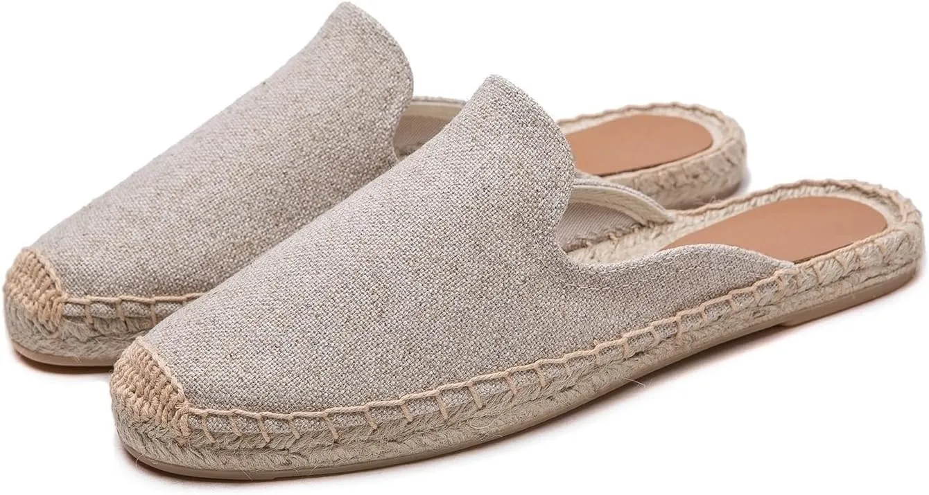 Womens Embroidery Espadrille Mules Flats - Fashion Flats Shoes Comfortable Mule Shoes Breathable Espadrilles Anti-Slip Slipper