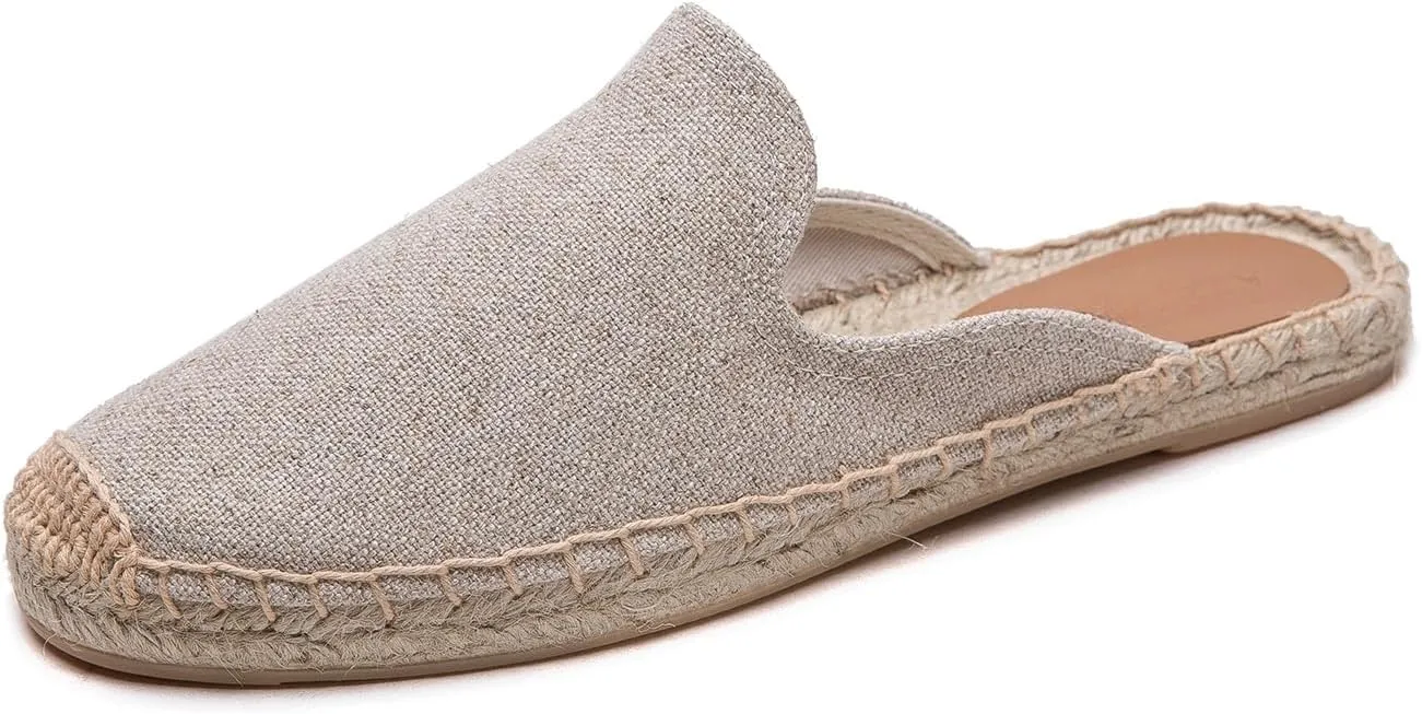 Womens Embroidery Espadrille Mules Flats - Fashion Flats Shoes Comfortable Mule Shoes Breathable Espadrilles Anti-Slip Slipper