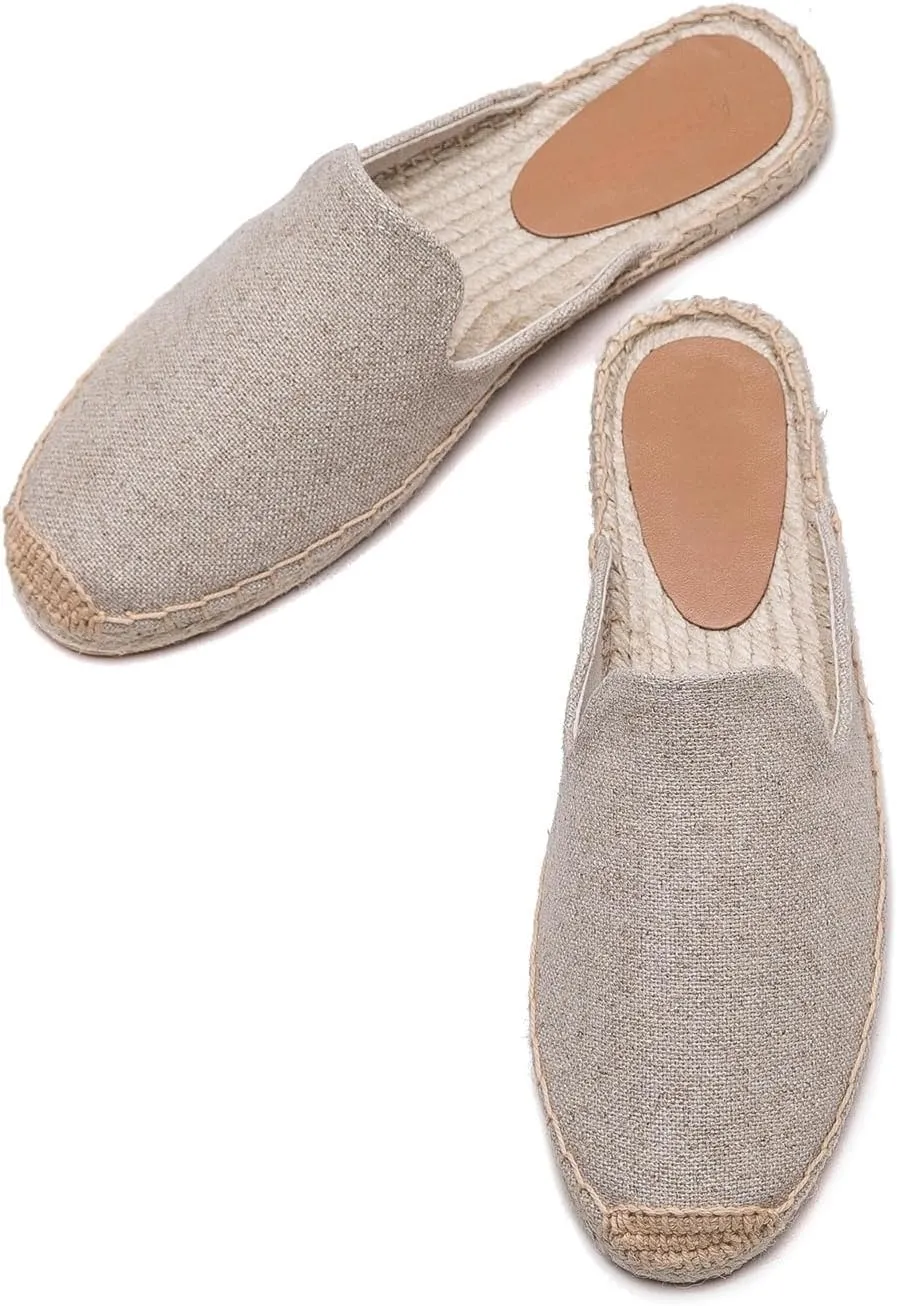 Womens Embroidery Espadrille Mules Flats - Fashion Flats Shoes Comfortable Mule Shoes Breathable Espadrilles Anti-Slip Slipper