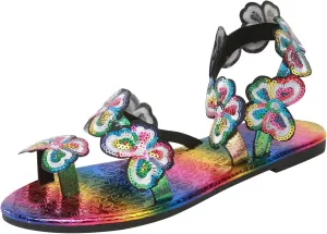 Women's Flat Sandals Comfortable Dressy Split Toe Casual Floral Flip Flop Comfy Beach Sandal For Woman Summer Elegant Ring Dress Colorful Butterfly Slides Strappy Boho Sexy Cute Shoes for Daily Wear