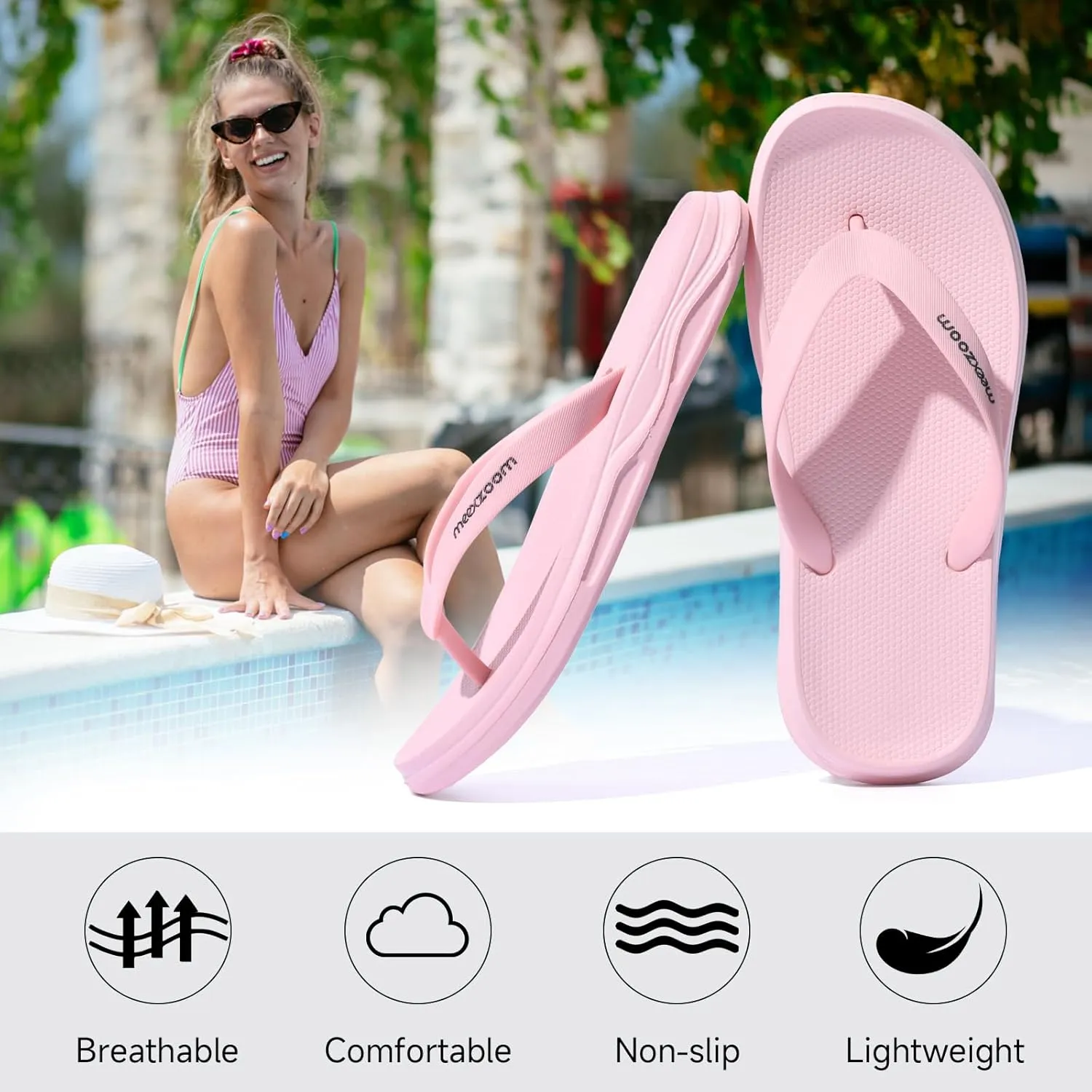 Womens Flip Flops Comfortable Cushion Slip On Beach Thong Sandals for Women Non-Slip