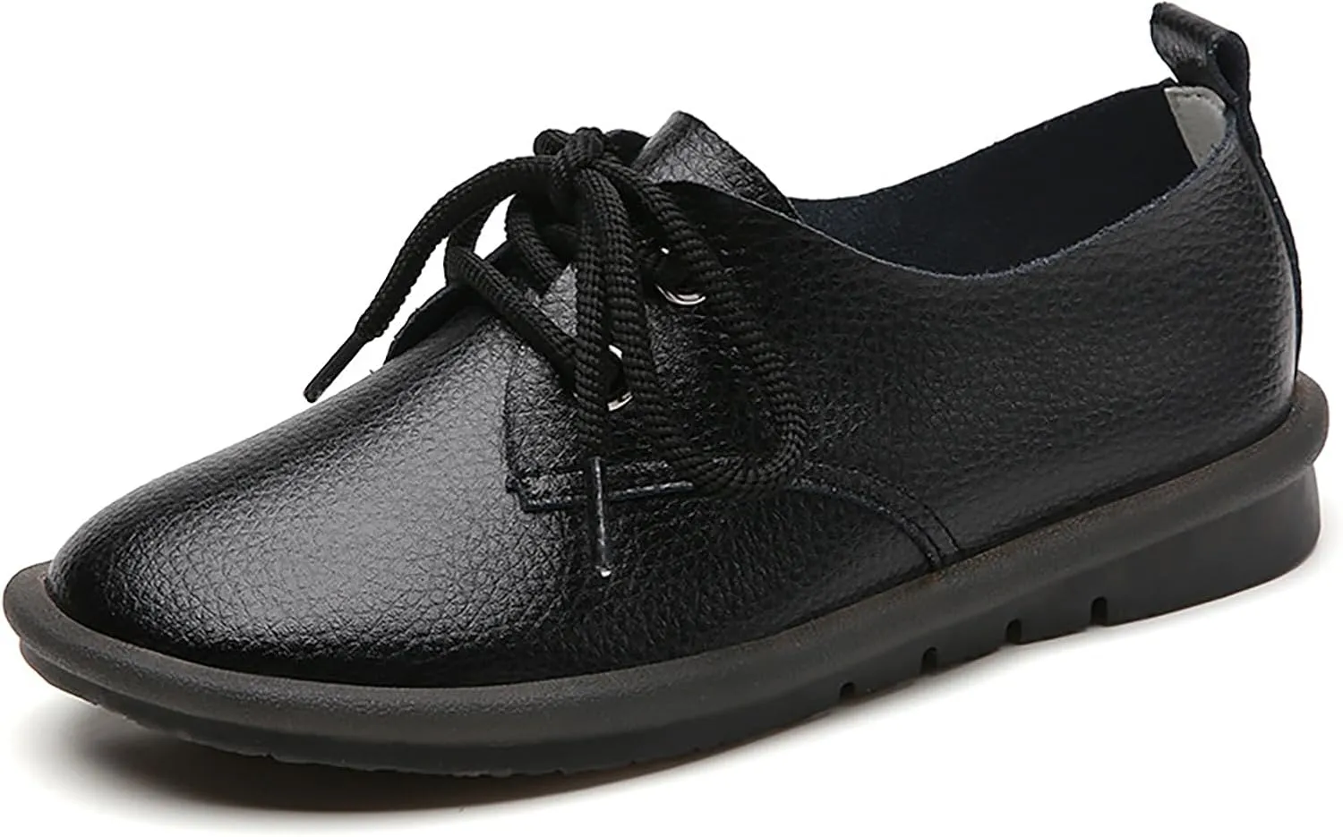 Women's Genuine Leather Lace-Up Soft Sole Flat Fashion Round Toe Handmade Lightweight Slip-On Flat Walking Shoes for Office Work