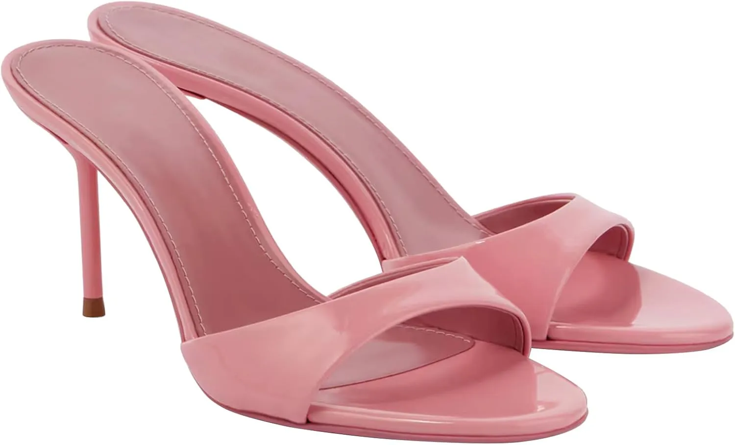 Womens Heeled Mules Round Peep Toe Stiletto High Heels Slip on Backless Summer Mules