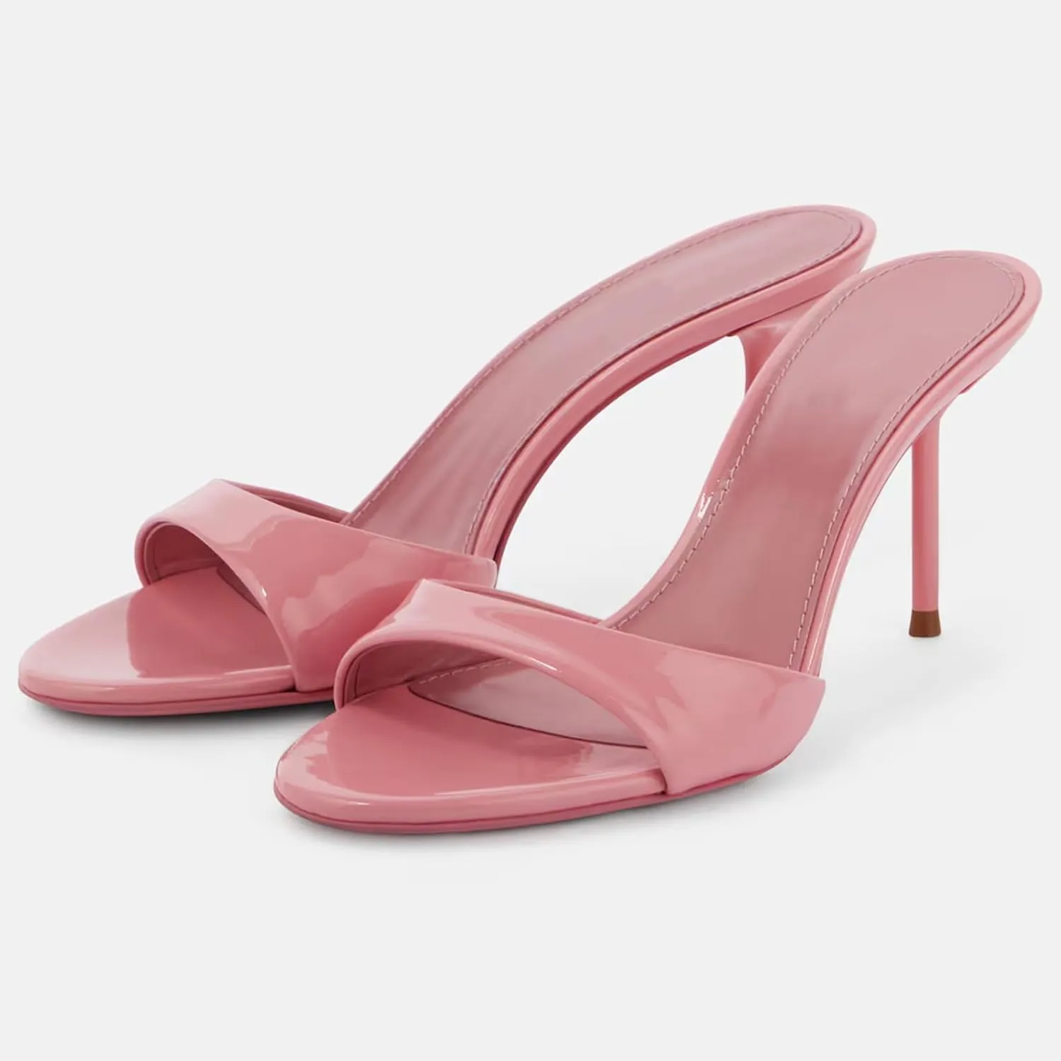 Womens Heeled Mules Round Peep Toe Stiletto High Heels Slip on Backless Summer Mules