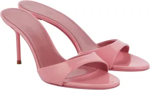 Womens Heeled Mules Round Peep Toe Stiletto High Heels Slip on Backless Summer Mules