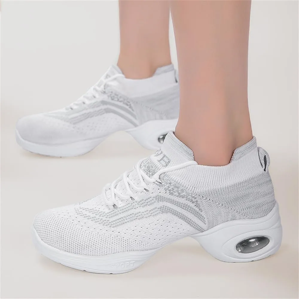 Women's Jazz Shoes Lace-up Sneakers Modern Dance Shoes Cushion Platform Walking Dance Shoes