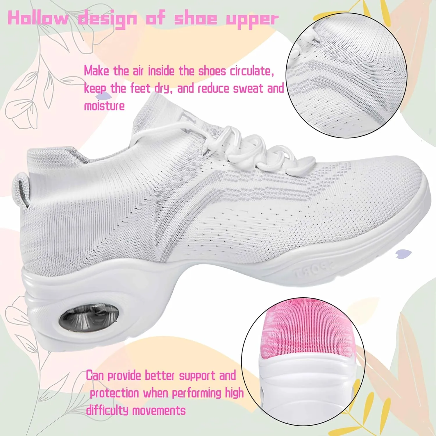 Women's Jazz Shoes Lace-up Sneakers Modern Dance Shoes Cushion Platform Walking Dance Shoes
