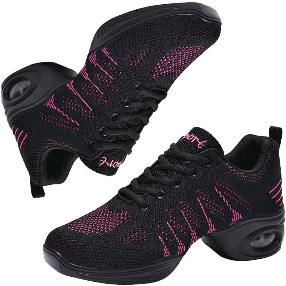 Women's Jazz Shoes Lace-up Sneakers Modern Dance Shoes Cushion Platform Walking Dance Shoes
