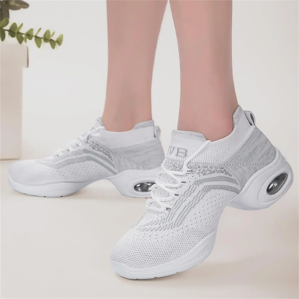 Women's Jazz Shoes Lace-up Sneakers Modern Dance Shoes Cushion Platform Walking Dance Shoes