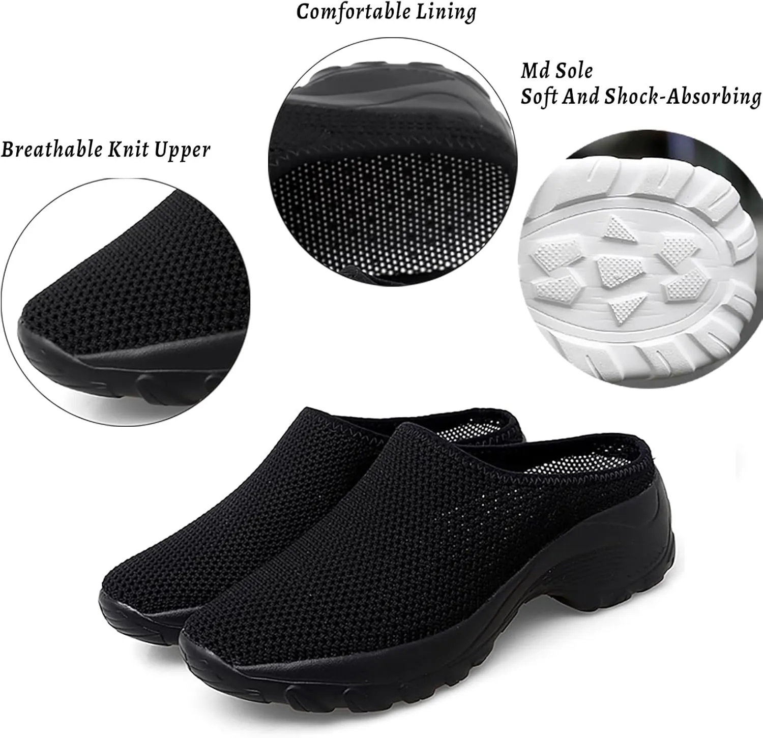 Women's Knitting Platform Orthopedic Clogs Mules Slip On Lightweight Breathable Arch Support Wedge Backless Sneakers Summer Outdoor Non-Slip Slipper Walking Shoes for Daily Work