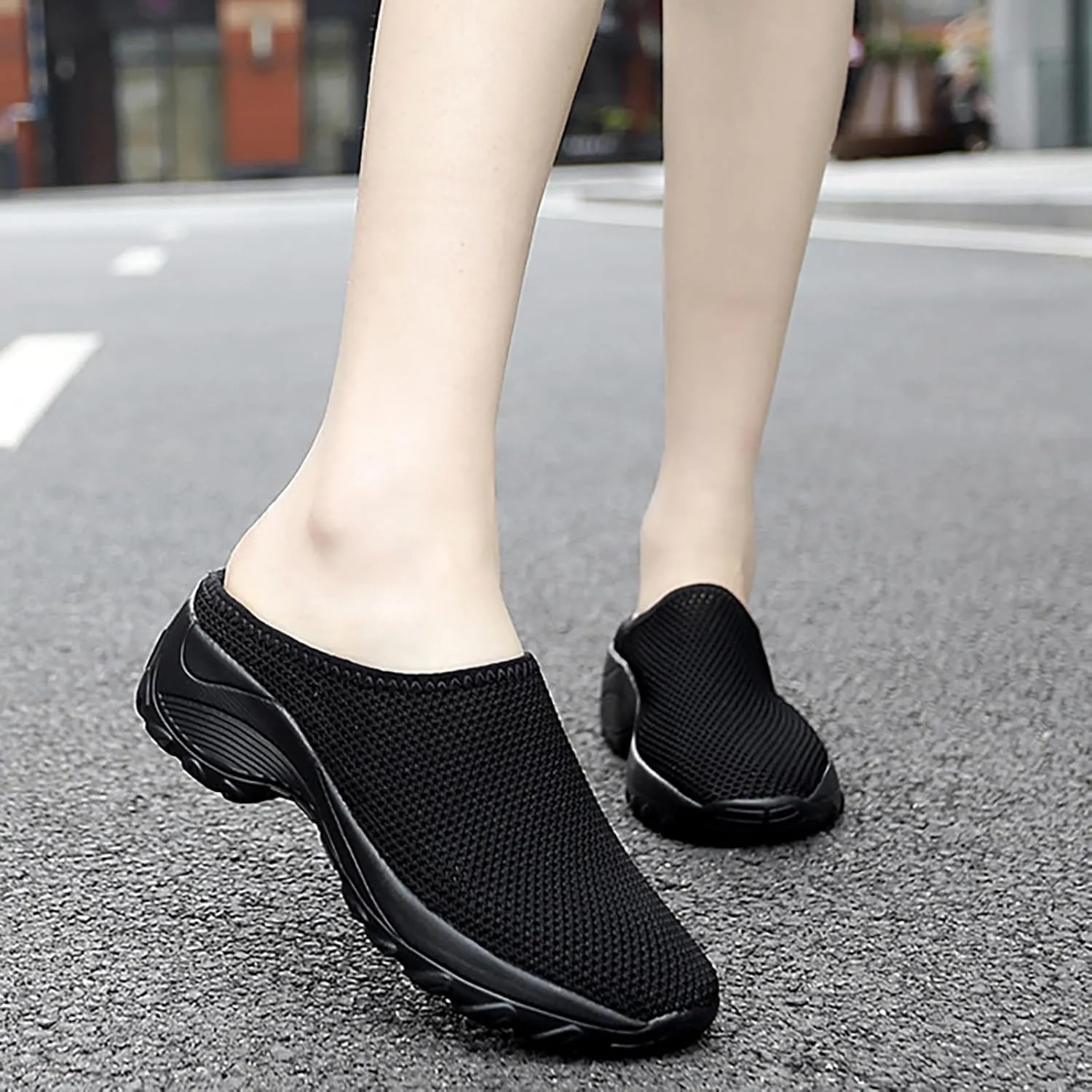Women's Knitting Platform Orthopedic Clogs Mules Slip On Lightweight Breathable Arch Support Wedge Backless Sneakers Summer Outdoor Non-Slip Slipper Walking Shoes for Daily Work