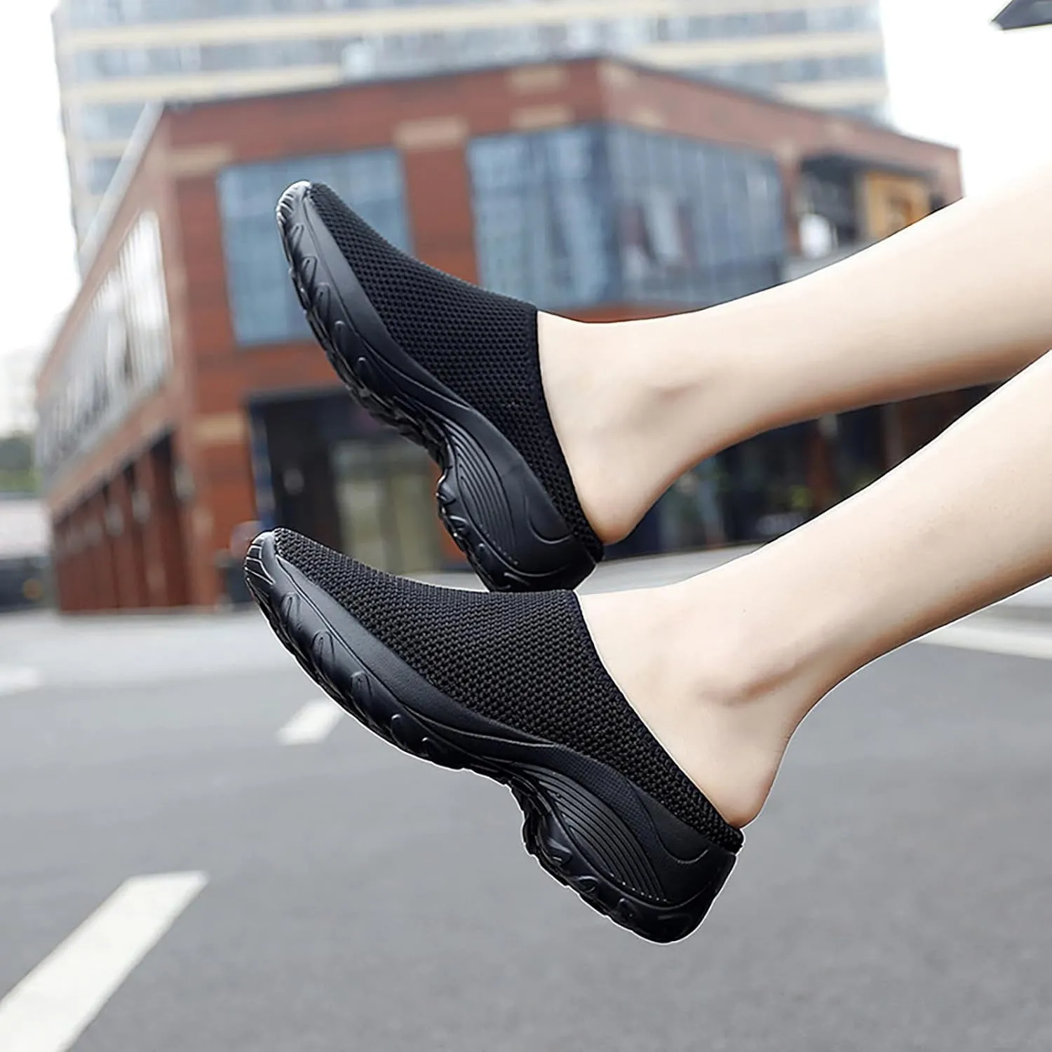 Women's Knitting Platform Orthopedic Clogs Mules Slip On Lightweight Breathable Arch Support Wedge Backless Sneakers Summer Outdoor Non-Slip Slipper Walking Shoes for Daily Work