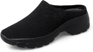 Women's Knitting Platform Orthopedic Clogs Mules Slip On Lightweight Breathable Arch Support Wedge Backless Sneakers Summer Outdoor Non-Slip Slipper Walking Shoes for Daily Work