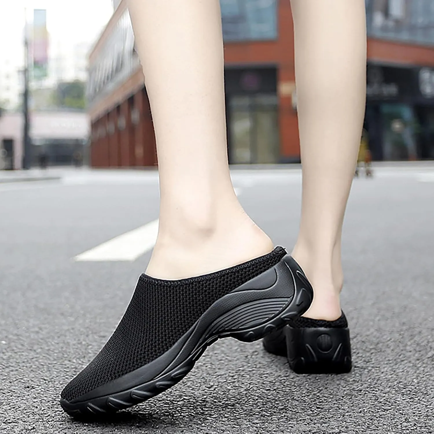 Women's Knitting Platform Orthopedic Clogs Mules Slip On Lightweight Breathable Arch Support Wedge Backless Sneakers Summer Outdoor Non-Slip Slipper Walking Shoes for Daily Work