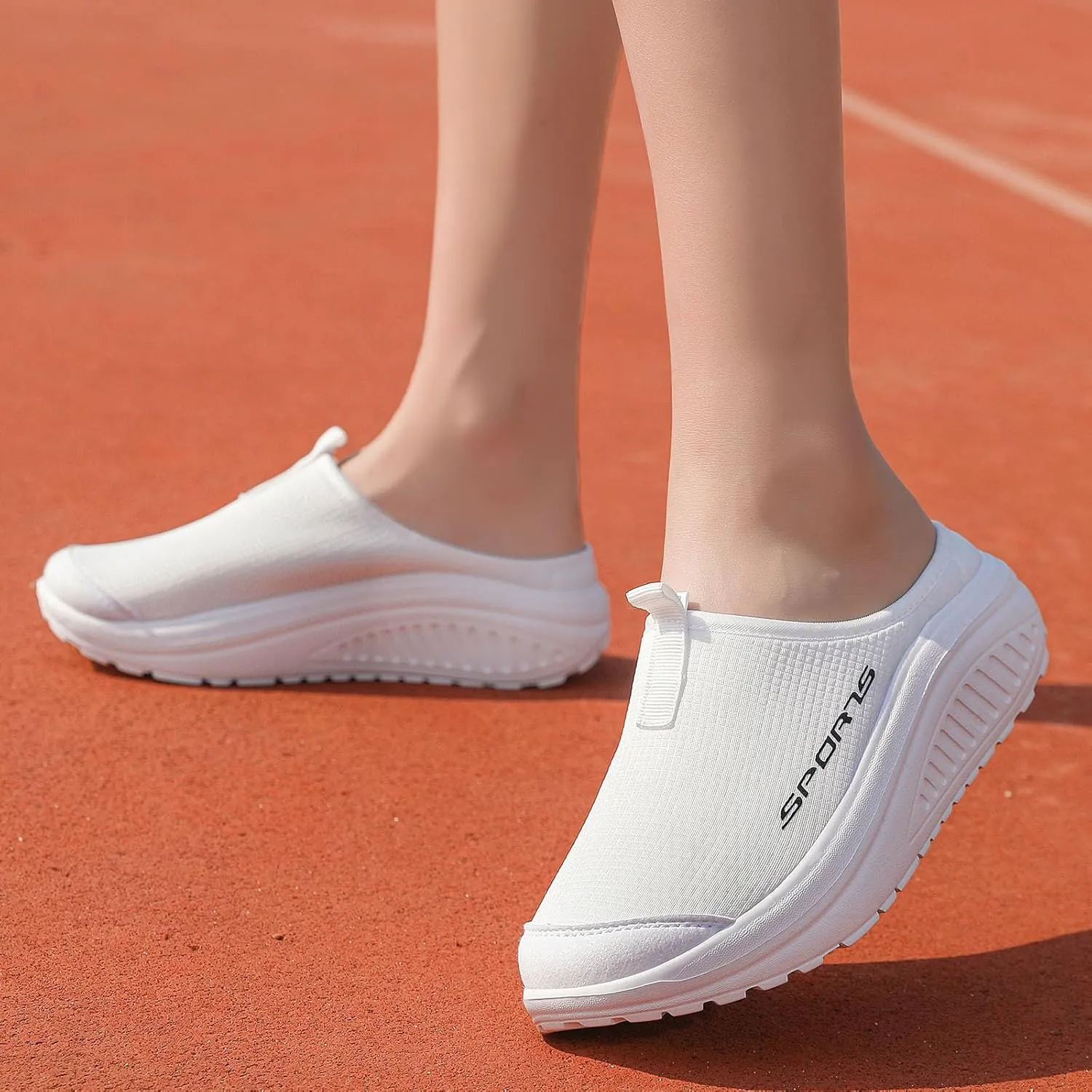 Women's Knitting Platform Slip-On Mule Walking Shoes with Arch-Support Comfort Round Toe Wedge Soft Sole Mesh Open Back Clog Rocking Shoes Lightweight Indoor Outdoor House Slippers