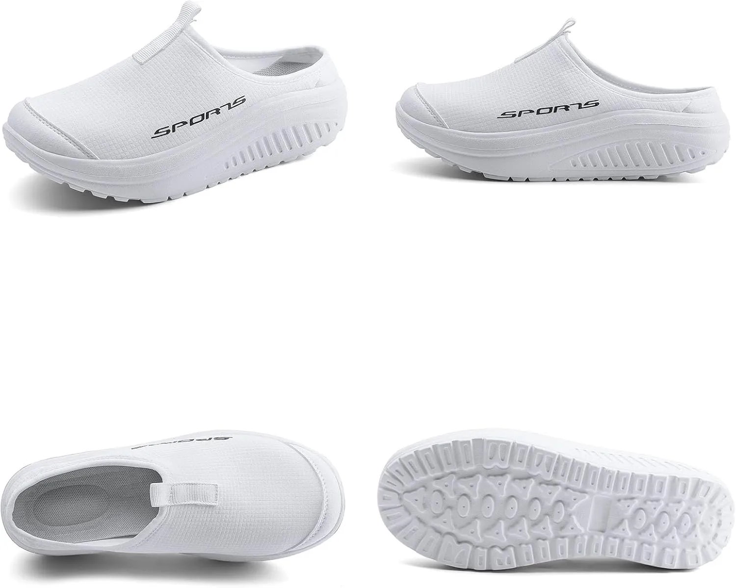 Women's Knitting Platform Slip-On Mule Walking Shoes with Arch-Support Comfort Round Toe Wedge Soft Sole Mesh Open Back Clog Rocking Shoes Lightweight Indoor Outdoor House Slippers