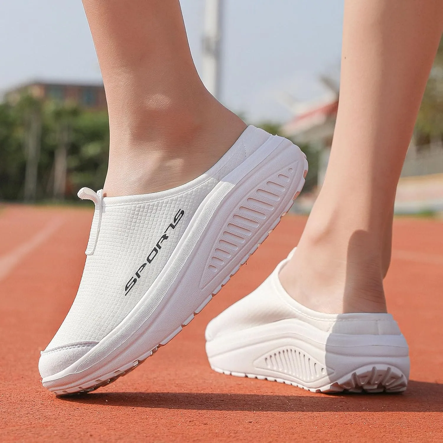 Women's Knitting Platform Slip-On Mule Walking Shoes with Arch-Support Comfort Round Toe Wedge Soft Sole Mesh Open Back Clog Rocking Shoes Lightweight Indoor Outdoor House Slippers