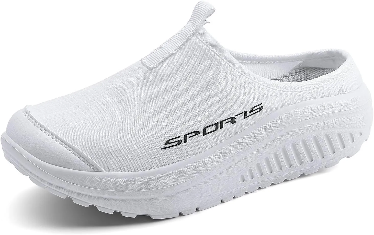 Women's Knitting Platform Slip-On Mule Walking Shoes with Arch-Support Comfort Round Toe Wedge Soft Sole Mesh Open Back Clog Rocking Shoes Lightweight Indoor Outdoor House Slippers