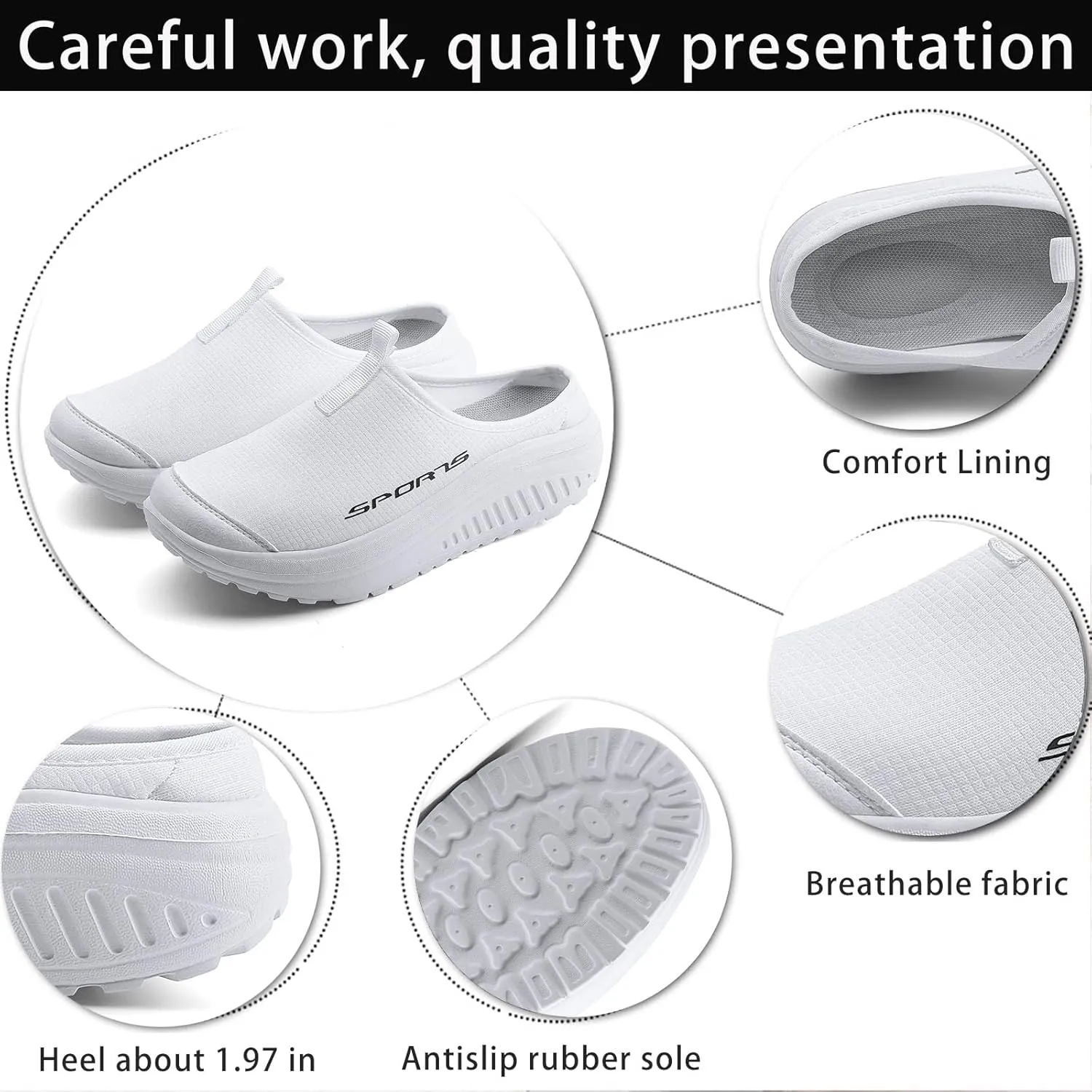 Women's Knitting Platform Slip-On Mule Walking Shoes with Arch-Support Comfort Round Toe Wedge Soft Sole Mesh Open Back Clog Rocking Shoes Lightweight Indoor Outdoor House Slippers